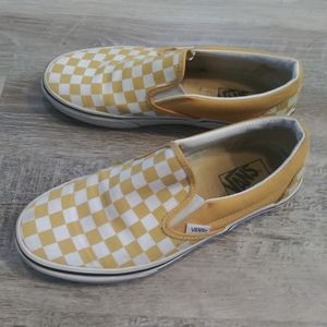 Vans 9.5 gold/yellow checkerboard slide ons